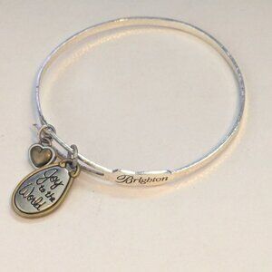 BRIGHTON "Joy to the World" Heart Charm Hammered Silver Tone Bangle Bracelet
